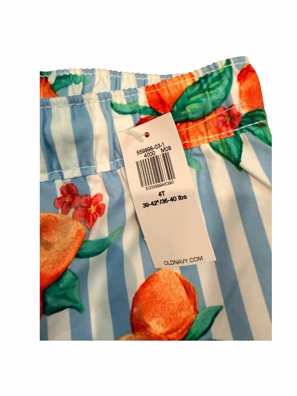 NWT Old Navy Blue & White Striped Swim Shorts with Orange Fruit Print